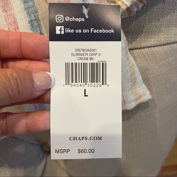 AK:  NWT Chaps "Paige" Beach Stripe Top Sz L - Picture 4 of 11